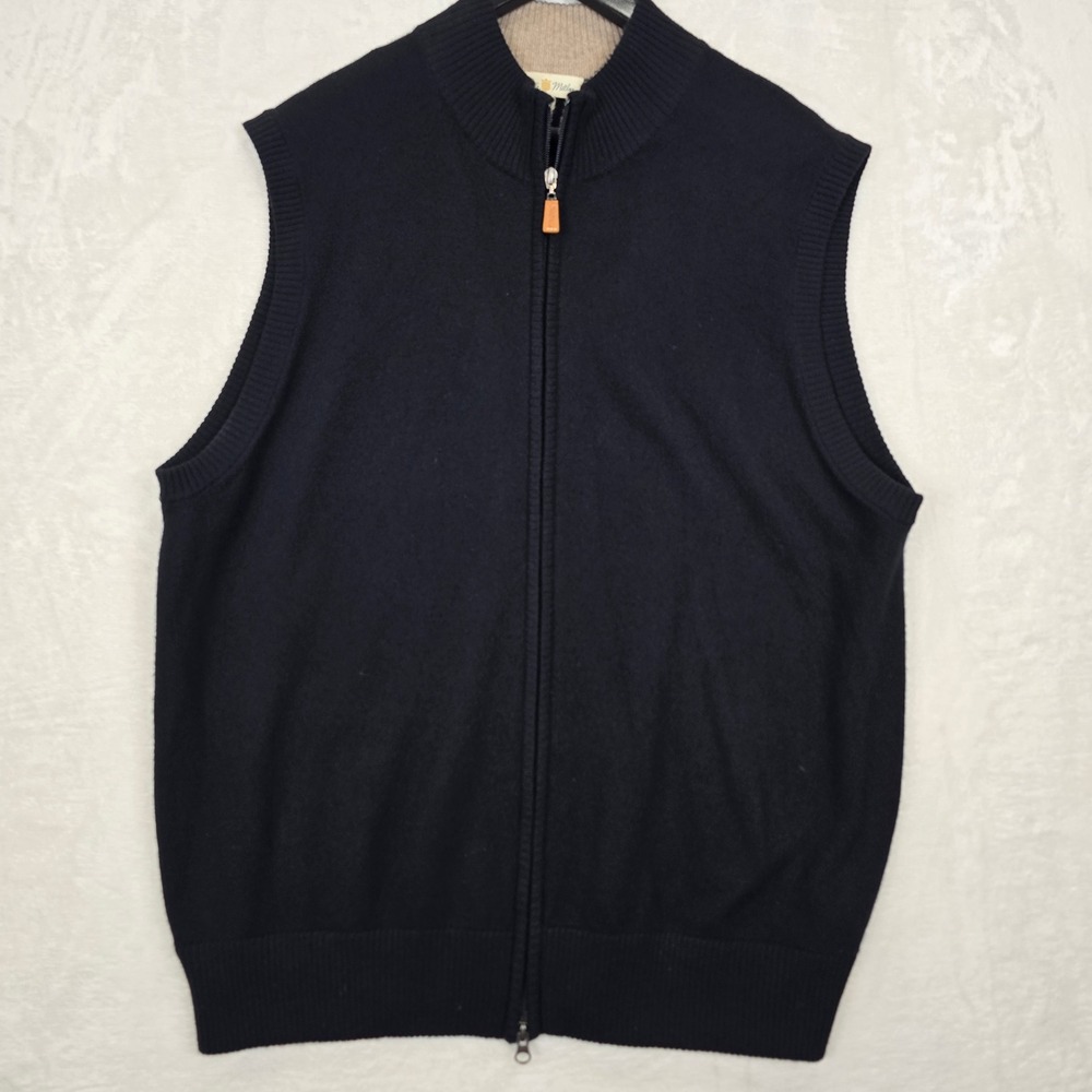 Peter Millar Mens XXL Black 100% Cashmere Full Zip Sweater Vest Mock Neck